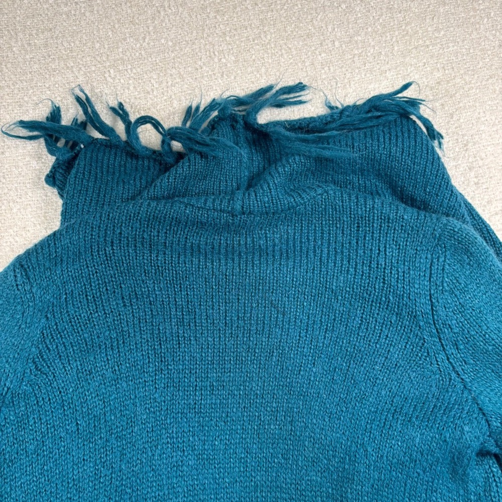 bass blue knit scarf cardigan fringe open front boho chic quiet luxury shawl - Picture 6 of 8